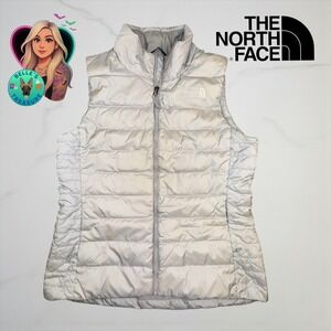 The North Face 550 Fill Down Puffer Vest Women's Medium Silver Insulated Zip Up